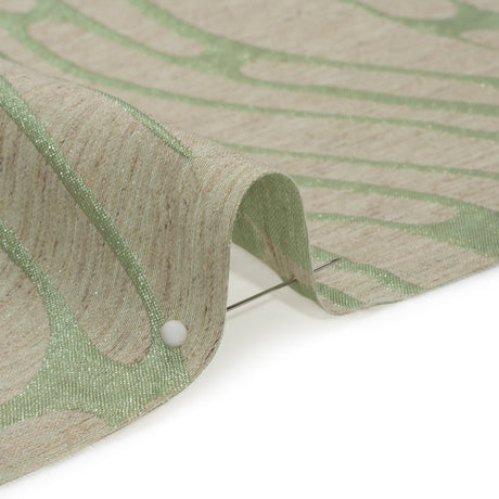 Luminous Sage Green and Heathered Beige Ripples Lightweight Polyester and Linen Brocade