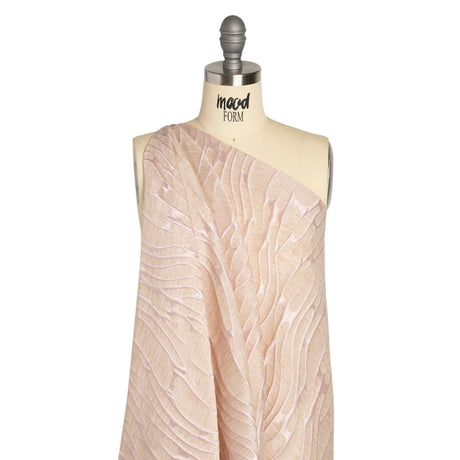 Luminous Pink and Heathered Beige Ripples Lightweight Polyester and Linen Brocade