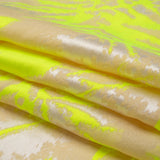 Neon Yellow, White and Beige Soft Leaves Lightweight Polyester and Viscose Luxury Brocade