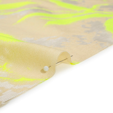 Neon Yellow, White and Beige Soft Leaves Lightweight Polyester and Viscose Luxury Brocade