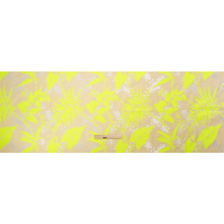 Neon Yellow, White and Beige Soft Leaves Lightweight Polyester and Viscose Luxury Brocade