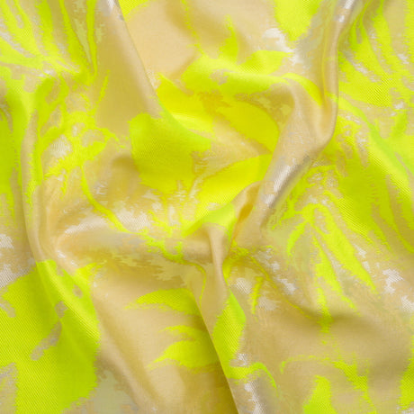 Neon Yellow, White and Beige Soft Leaves Lightweight Polyester and Viscose Luxury Brocade