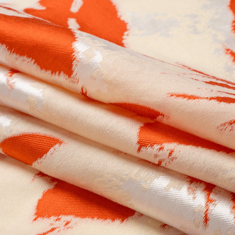Red, White and Beige Soft Leaves Lightweight Polyester and Viscose Luxury Brocade
