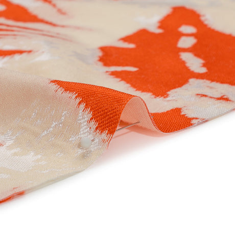 Red, White and Beige Soft Leaves Lightweight Polyester and Viscose Luxury Brocade