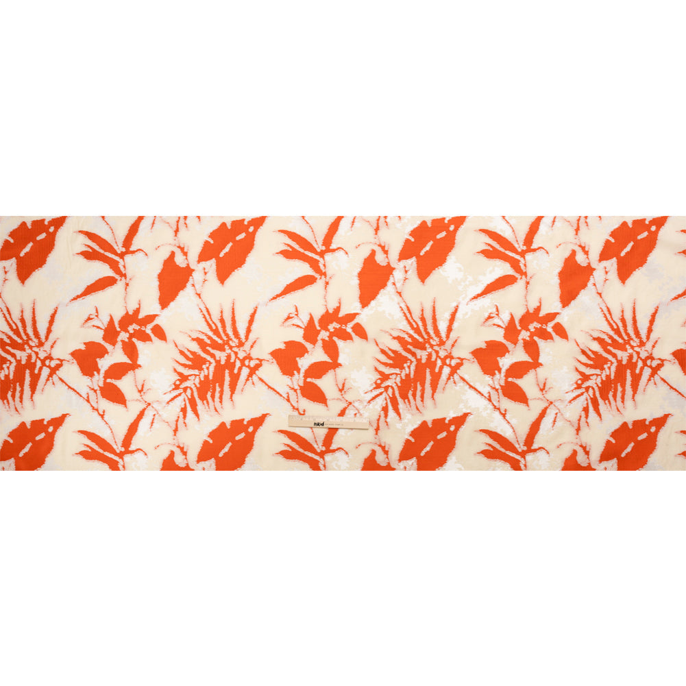 Red, White and Beige Soft Leaves Lightweight Polyester and Viscose Luxury Brocade