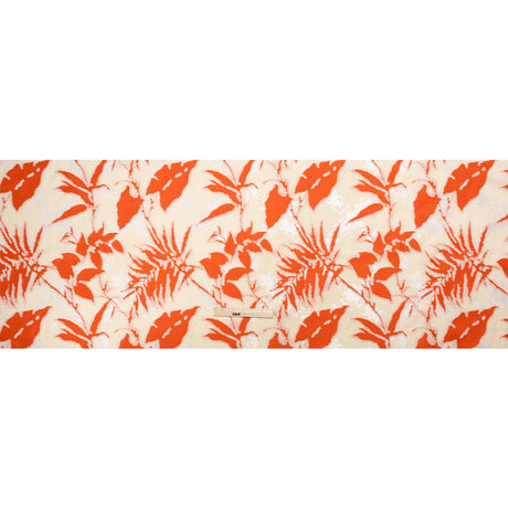 Red, White and Beige Soft Leaves Lightweight Polyester and Viscose Luxury Brocade