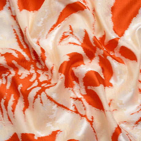 Red, White and Beige Soft Leaves Lightweight Polyester and Viscose Luxury Brocade