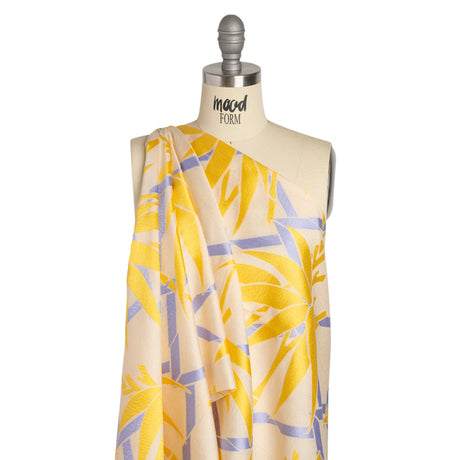 Yellow, Periwinkle and Beige Bamboo Lattice Lightweight Polyester and Viscose Luxury Brocade