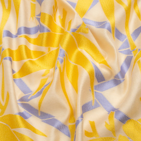Yellow, Periwinkle and Beige Bamboo Lattice Lightweight Polyester and Viscose Luxury Brocade