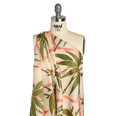 Olive, Peachy Pink and Beige Bamboo Lattice Lightweight Polyester and Viscose Luxury Brocade