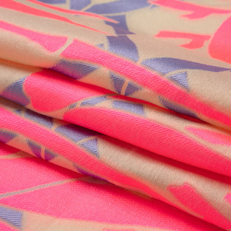 Neon Pink, Periwinkle and Beige Bamboo Lattice Lightweight Polyester and Viscose Luxury Brocade