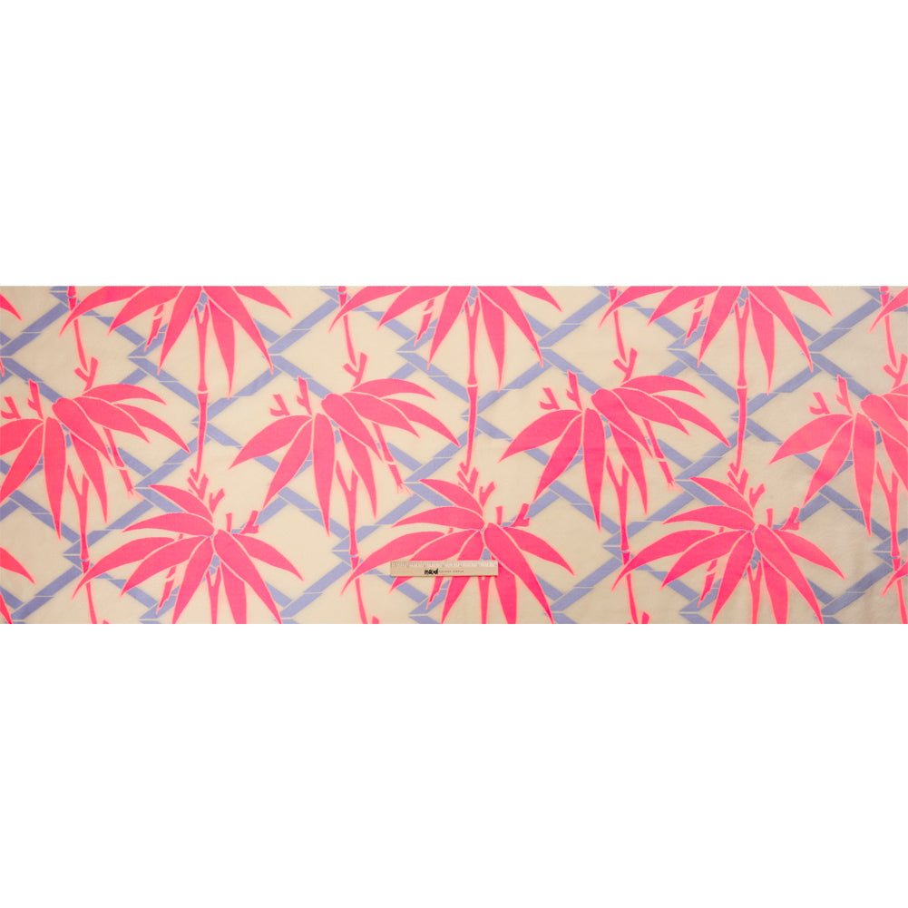 Neon Pink, Periwinkle and Beige Bamboo Lattice Lightweight Polyester and Viscose Luxury Brocade