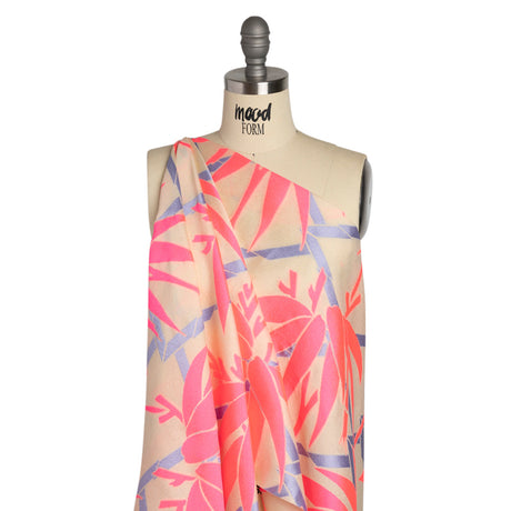 Neon Pink, Periwinkle and Beige Bamboo Lattice Lightweight Polyester and Viscose Luxury Brocade
