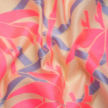 Neon Pink, Periwinkle and Beige Bamboo Lattice Lightweight Polyester and Viscose Luxury Brocade