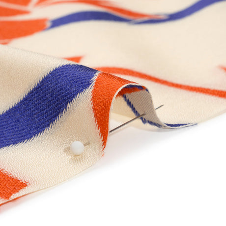 Red, Blue and Beige Bamboo Lattice Lightweight Polyester and Viscose Luxury Brocade