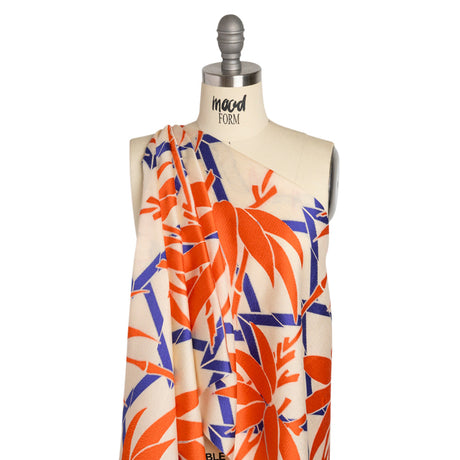 Red, Blue and Beige Bamboo Lattice Lightweight Polyester and Viscose Luxury Brocade