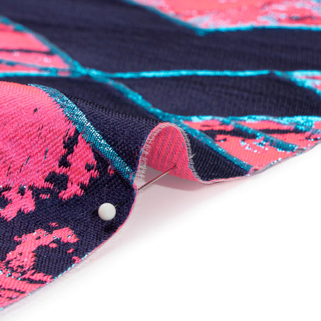 Metallic Teal, Navy and Hot Pink Diamond Dreams Luxury Brocade