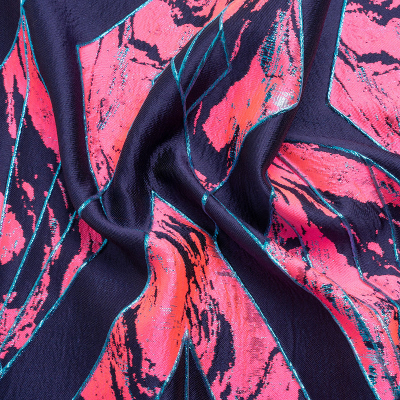 Metallic Teal, Navy and Hot Pink Diamond Dreams Luxury Brocade