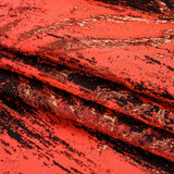 Metallic Copper, Neon Coral and Black Exploding Flowers and Brushstrokes Luxury Brocade