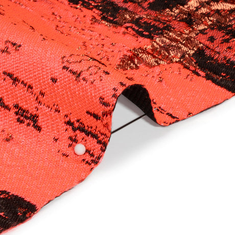 Metallic Copper, Neon Coral and Black Exploding Flowers and Brushstrokes Luxury Brocade