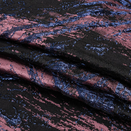 Metallic Midnight, Dark Mauve and Black Exploding Flowers and Brushstrokes Luxury Brocade