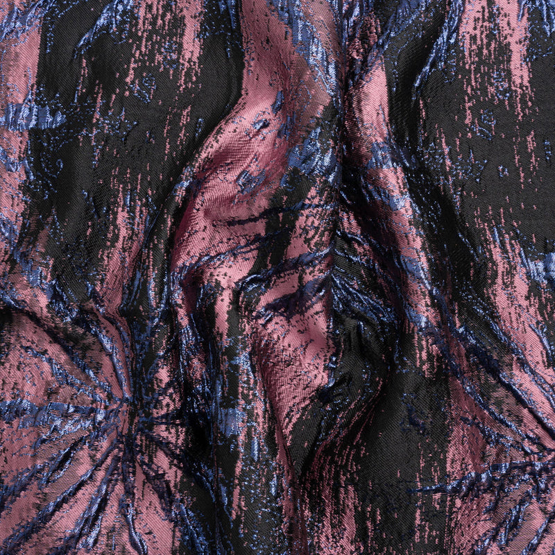 Metallic Midnight, Dark Mauve and Black Exploding Flowers and Brushstrokes Luxury Brocade