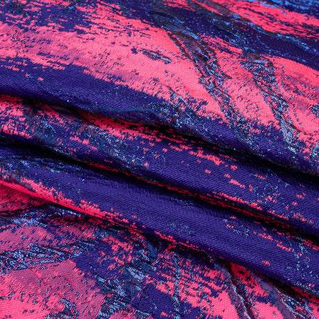 Metallic Blue, Royal and Hot Pink Exploding Flowers and Brushstrokes Luxury Brocade