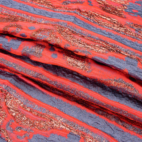 Metallic Copper, Neon Pink and Periwinkle Inkblot Stripes Luxury Brocade