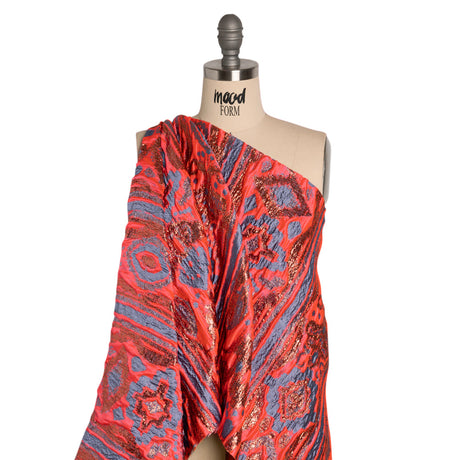 Metallic Copper, Neon Pink and Periwinkle Inkblot Stripes Luxury Brocade