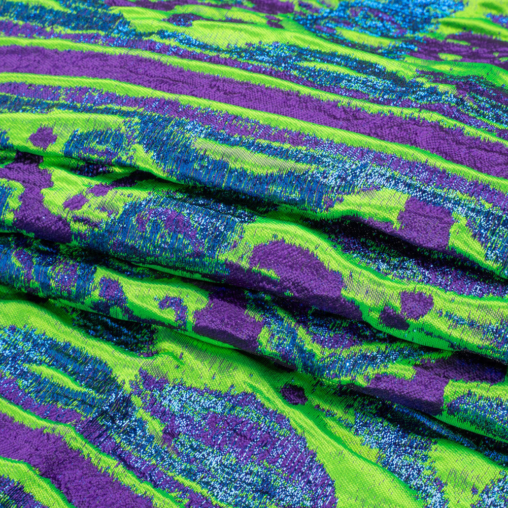 Metallic Blue, Green and Purple Inkblot Stripes Luxury Brocade