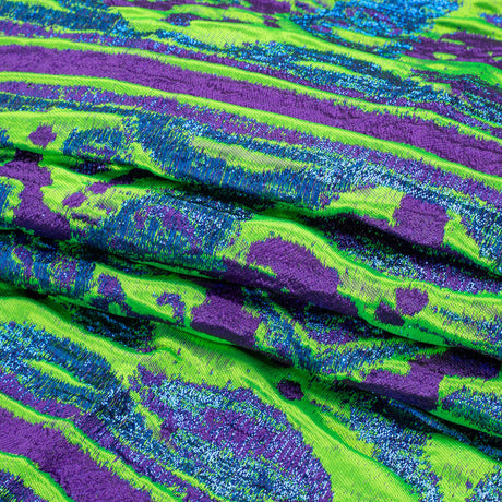 Metallic Blue, Green and Purple Inkblot Stripes Luxury Brocade