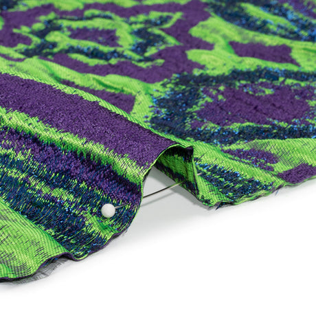 Metallic Blue, Green and Purple Inkblot Stripes Luxury Brocade