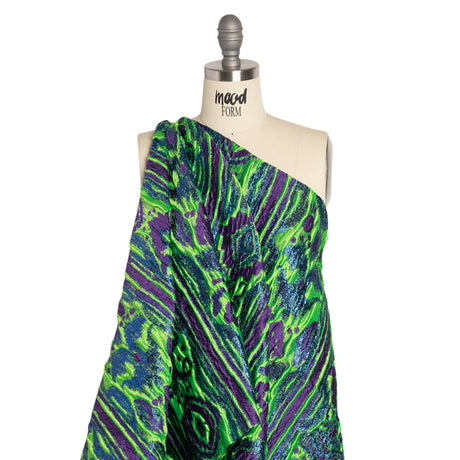 Metallic Blue, Green and Purple Inkblot Stripes Luxury Brocade