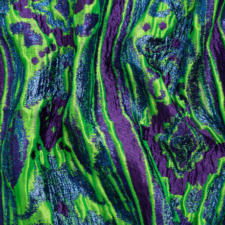 Metallic Blue, Green and Purple Inkblot Stripes Luxury Brocade