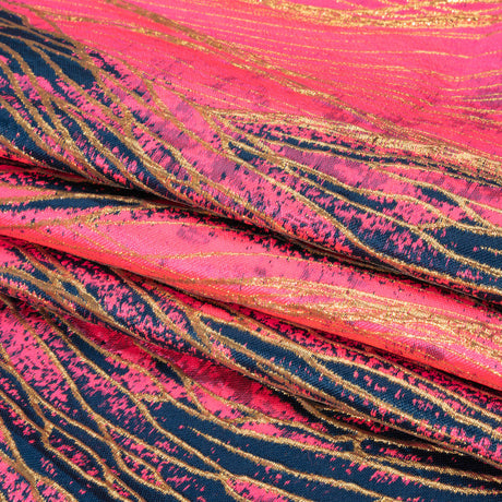 Metallic Gold, Hot Pink and Dark Teal Organic Abstractions Luxury Brocade