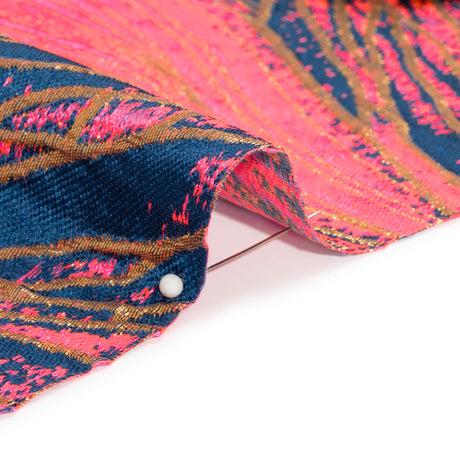 Metallic Gold, Hot Pink and Dark Teal Organic Abstractions Luxury Brocade
