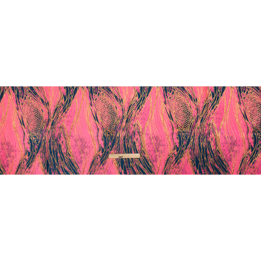 Metallic Gold, Hot Pink and Dark Teal Organic Abstractions Luxury Brocade