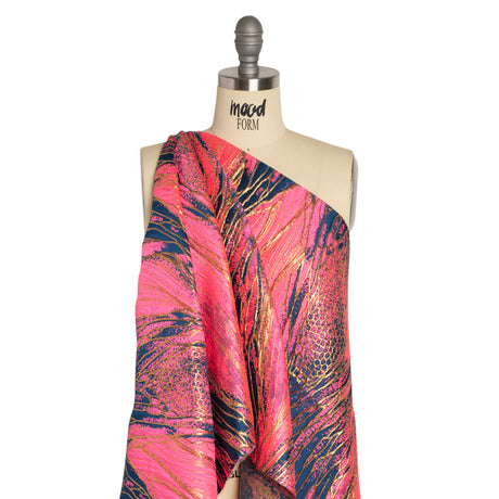 Metallic Gold, Hot Pink and Dark Teal Organic Abstractions Luxury Brocade
