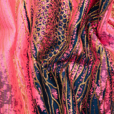 Metallic Gold, Hot Pink and Dark Teal Organic Abstractions Luxury Brocade