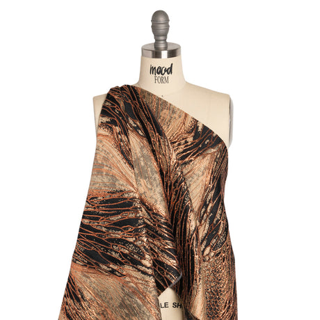 Metallic Copper, Beige and Black Organic Abstractions Luxury Brocade