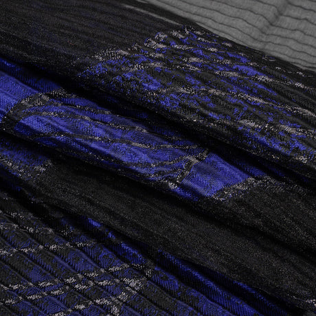 Metallic Black and Bright Navy Abstract Formations Ribbed Burnout Luxury Brocade