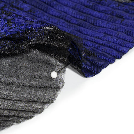 Metallic Black and Bright Navy Abstract Formations Ribbed Burnout Luxury Brocade