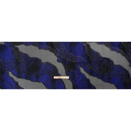 Metallic Black and Bright Navy Abstract Formations Ribbed Burnout Luxury Brocade
