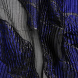 Metallic Black and Bright Navy Abstract Formations Ribbed Burnout Luxury Brocade