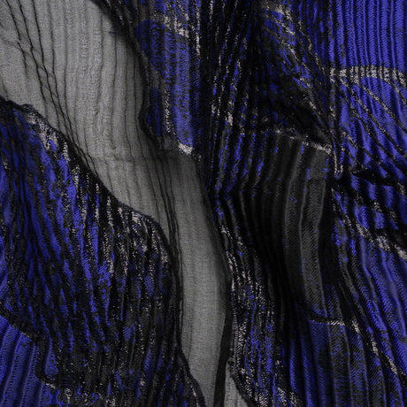 Metallic Black and Bright Navy Abstract Formations Ribbed Burnout Luxury Brocade