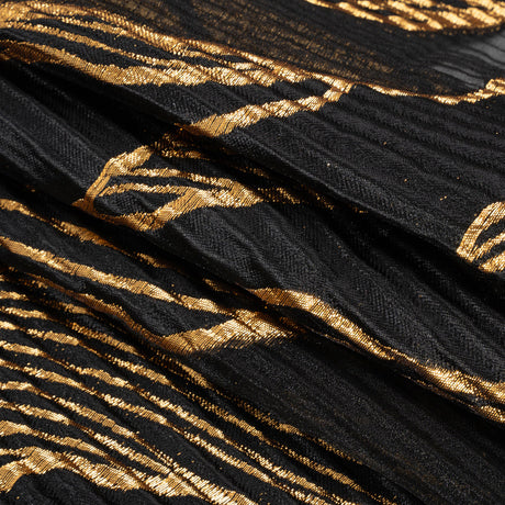 Metallic Gold and Black Abstract Formations Ribbed Burnout Luxury Brocade