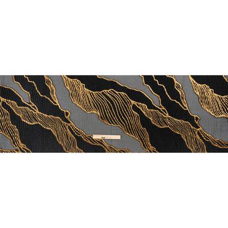 Metallic Gold and Black Abstract Formations Ribbed Burnout Luxury Brocade