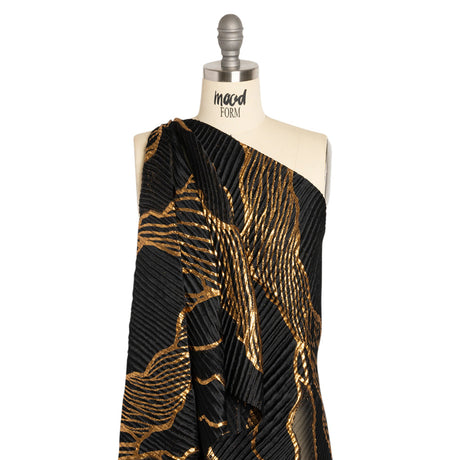 Metallic Gold and Black Abstract Formations Ribbed Burnout Luxury Brocade