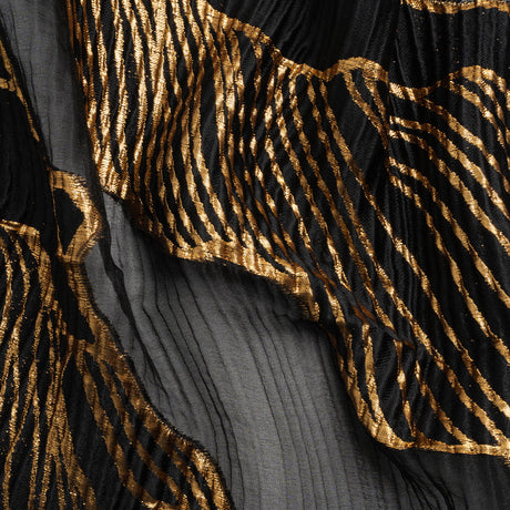 Metallic Gold and Black Abstract Formations Ribbed Burnout Luxury Brocade