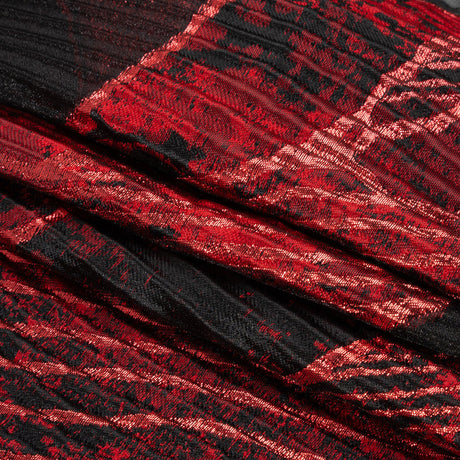 Metallic Red and Black Abstract Formations Ribbed Burnout Luxury Brocade